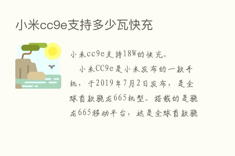 小米cc9e支持多少瓦快充