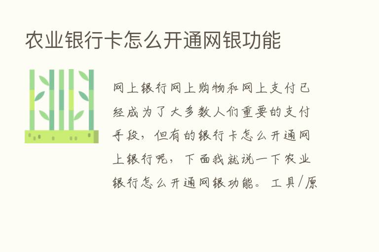 农业银行卡怎么开通网银功能