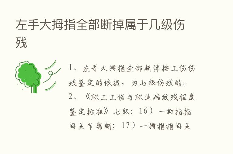 左手大拇指全部断掉属于几级伤残