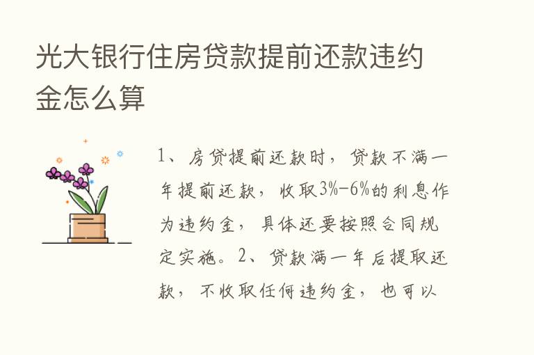 光大银行住房贷款提前还款违约金怎么算