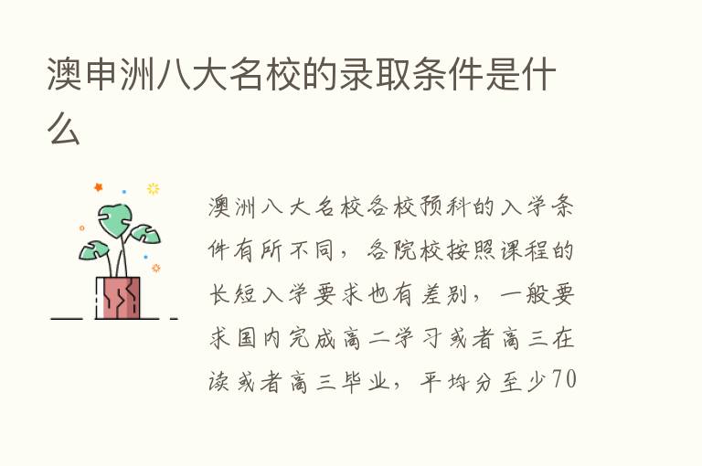 澳申洲八大名校的录取条件是什么