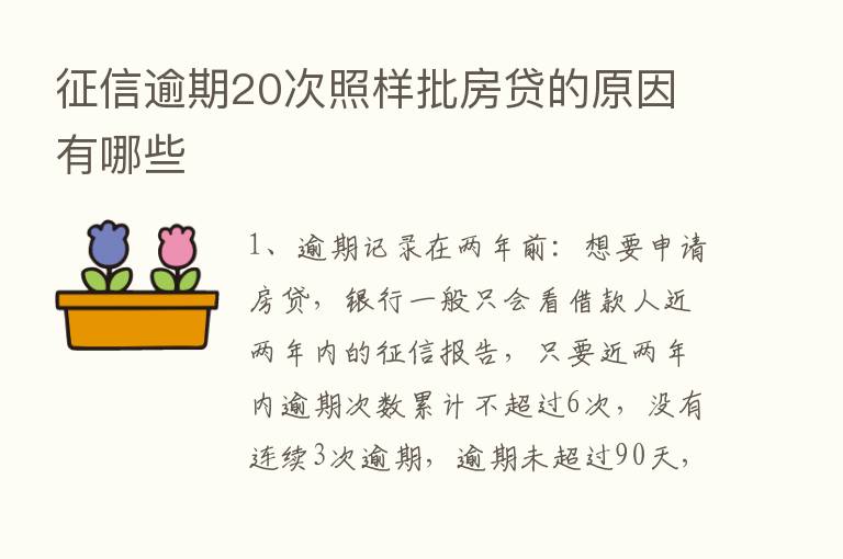 征信逾期20次照样批房贷的原因有哪些