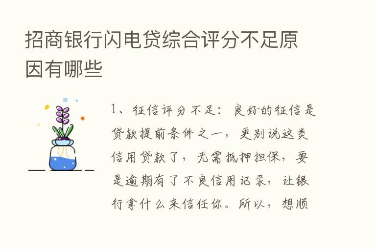 招商银行闪电贷综合评分不足原因有哪些