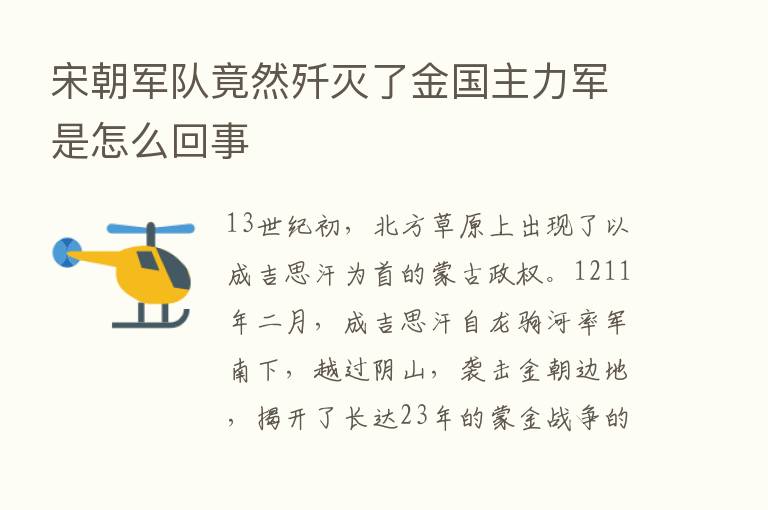 宋朝军队竟然歼灭了金国主力军是怎么回事