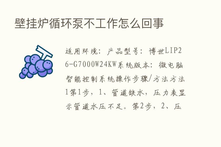 壁挂炉循环泵不工作怎么回事