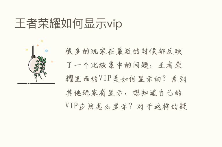 王者      如何显示vip