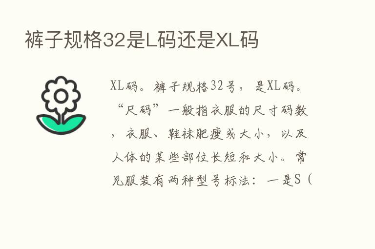 裤子规格32是L码还是XL码