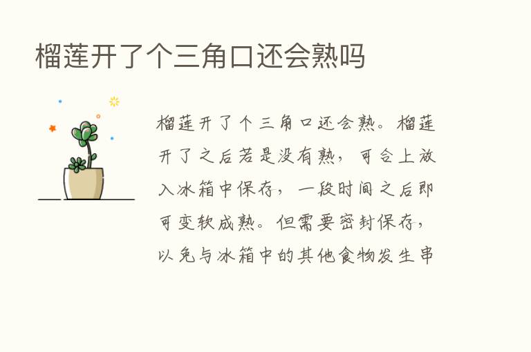 榴莲开了个三角口还会熟吗