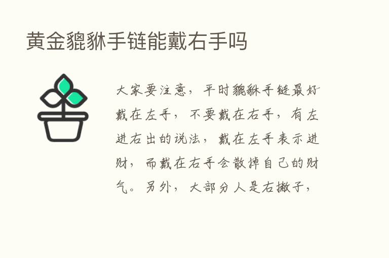 黄金貔貅手链能戴右手吗