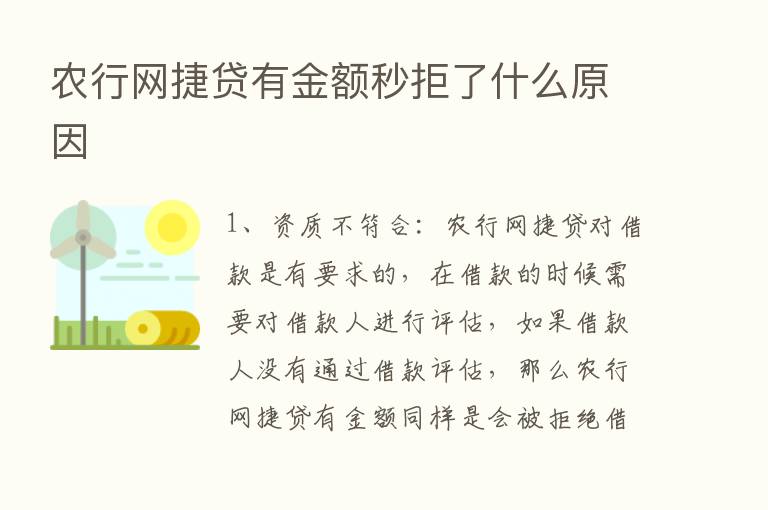 农行网捷贷有金额秒拒了什么原因