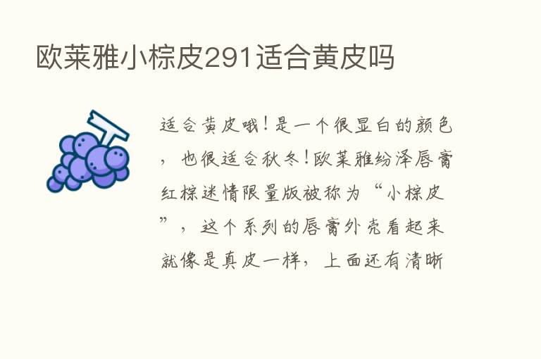 欧莱雅小棕皮291适合黄皮吗