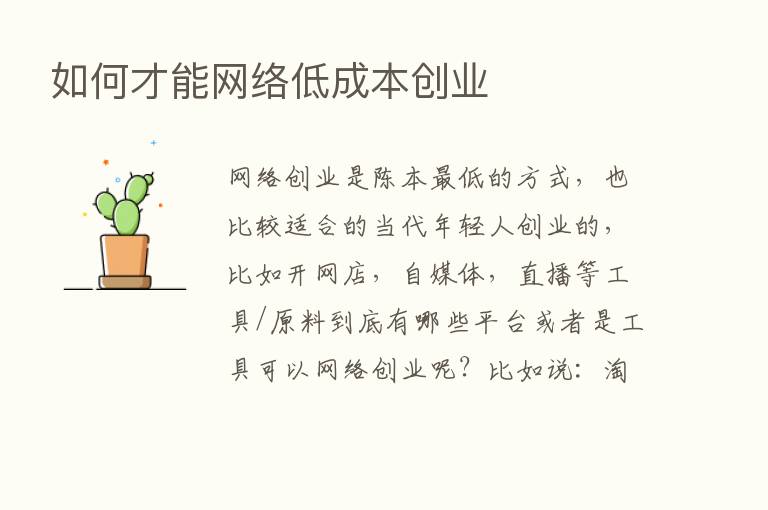 如何才能网络低成本创业