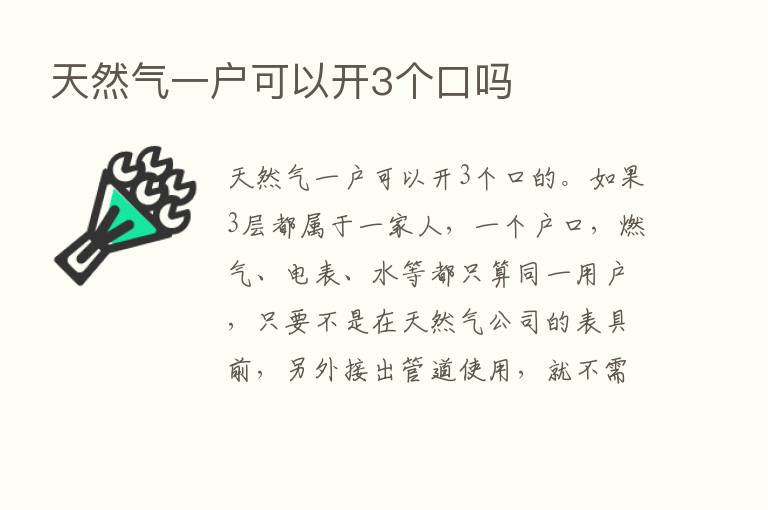 天然气一户可以开3个口吗