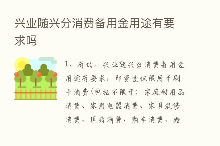 兴业随兴分消费备用金用途有要求吗