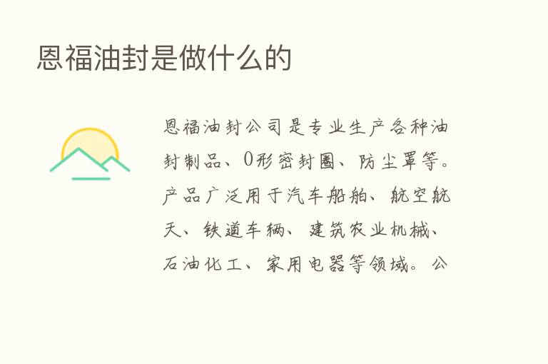 恩福油封是做什么的