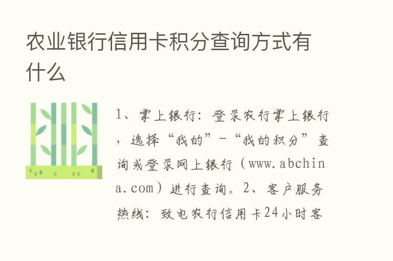 农业银行信用卡积分查询方式有什么