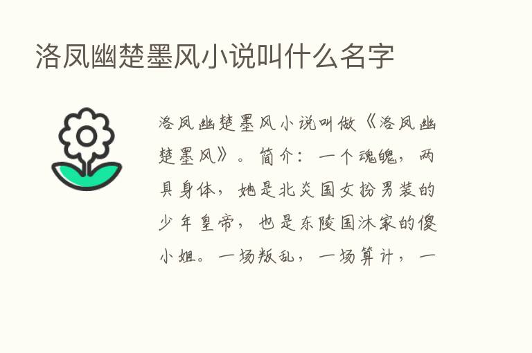 洛凤幽楚墨风小说叫什么名字