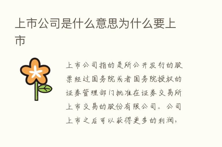 上市公司是什么意思为什么要上市