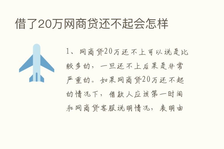 借了20万网商贷还不起会怎样