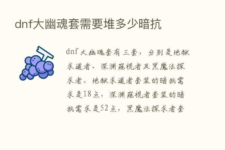 dnf大幽魂套需要堆多少暗抗