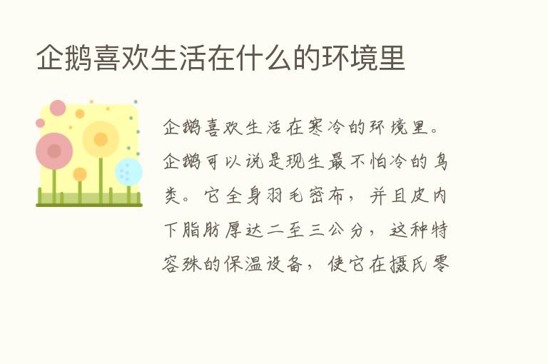 企鹅喜欢生活在什么的环境里