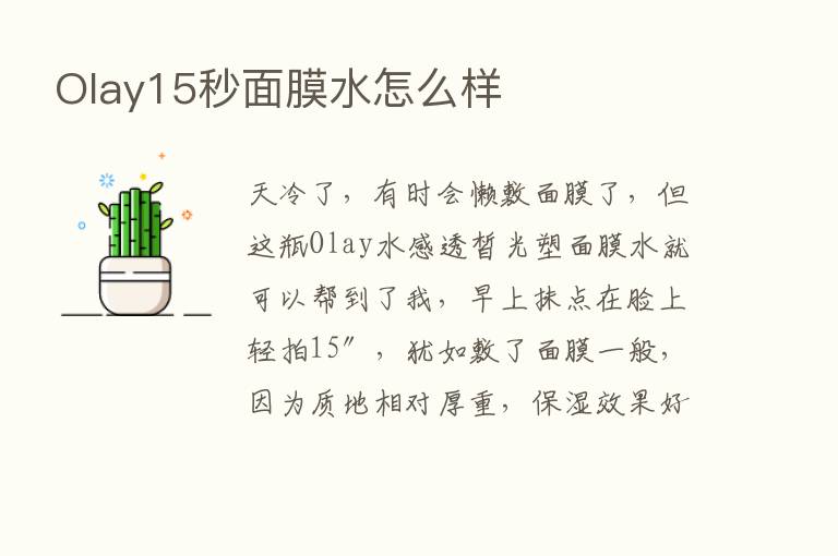 Olay15秒面膜水怎么样