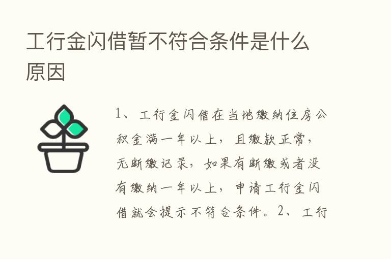 工行金闪借暂不符合条件是什么原因