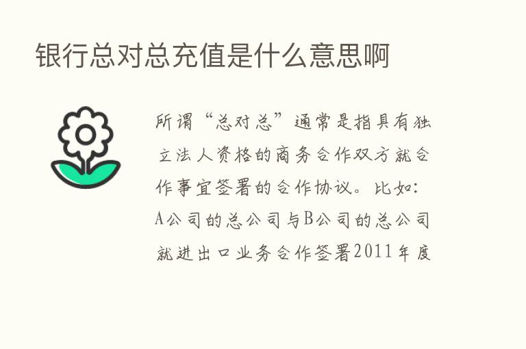 银行总对总充值是什么意思啊