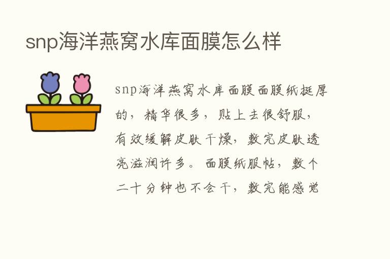 snp海洋燕窝水库面膜怎么样