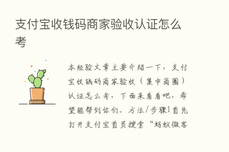 支付宝收前码商家验收认证怎么考