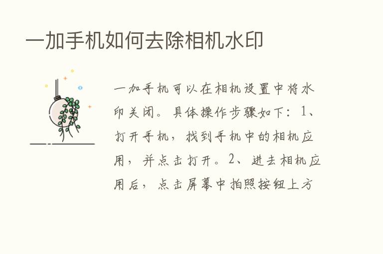 一加手机如何去除相机水印