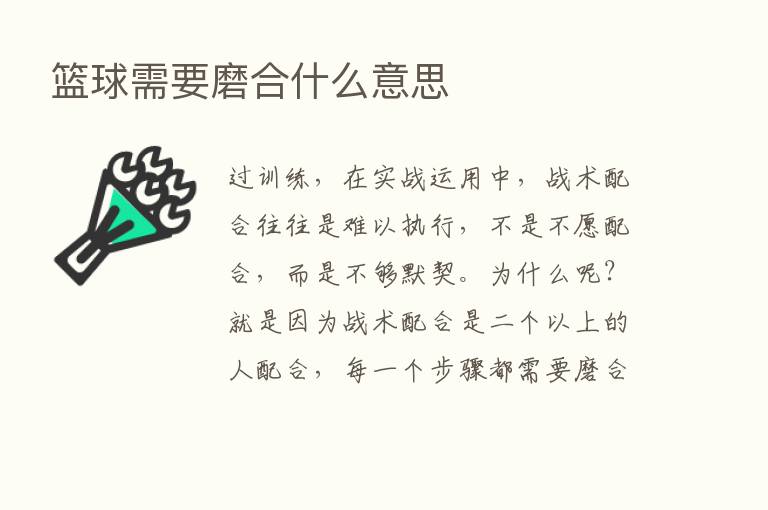 篮球需要磨合什么意思