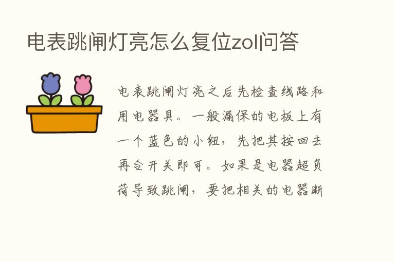 电表跳闸灯亮怎么复位zol问答