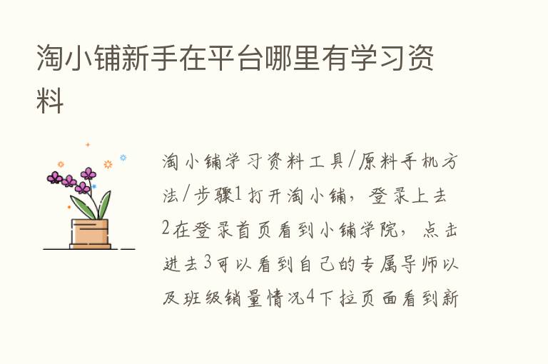 淘小铺新手在平台哪里有学习资料