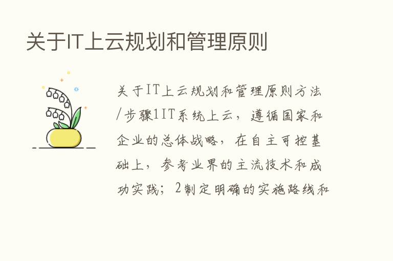 关于IT上云规划和管理原则