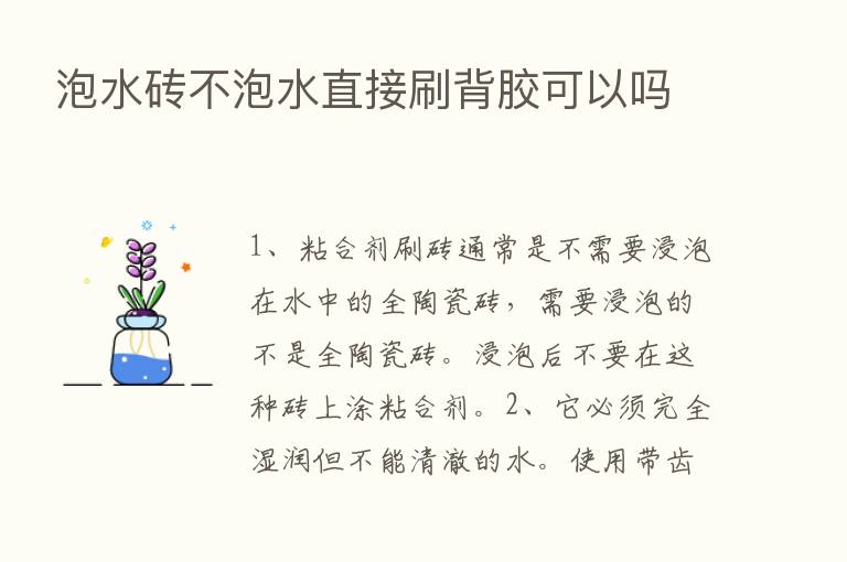 泡水砖不泡水直接刷背胶可以吗