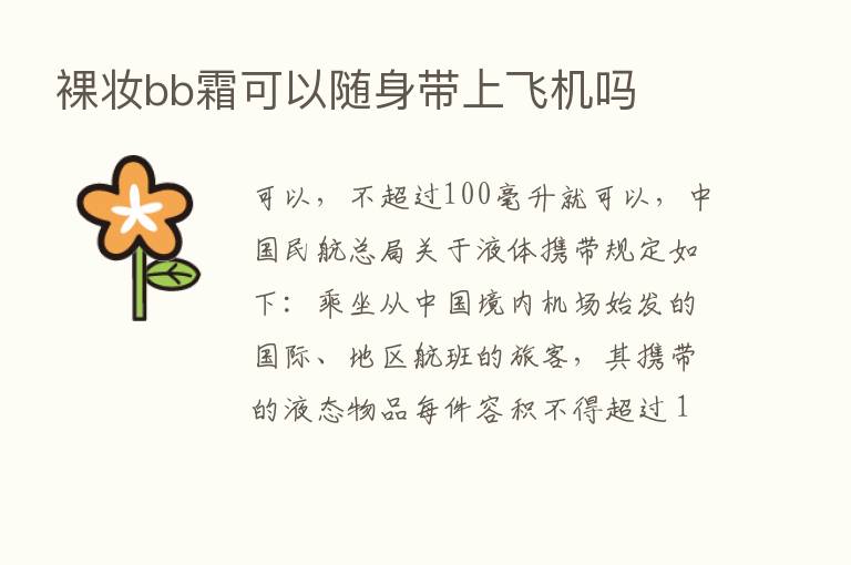 裸妆bb霜可以随身带上飞机吗