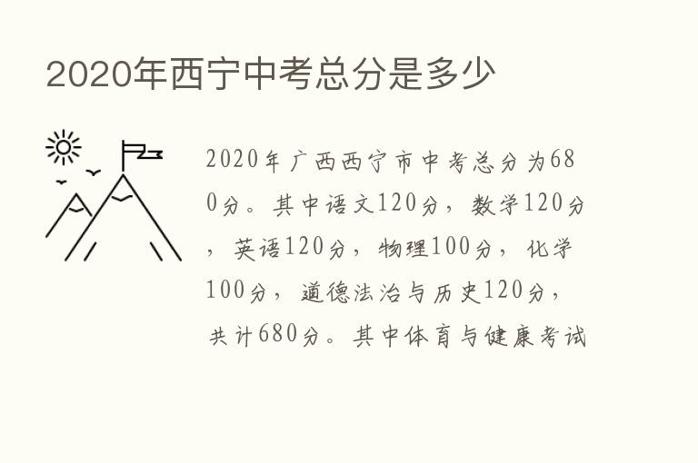 2020年西宁中考总分是多少