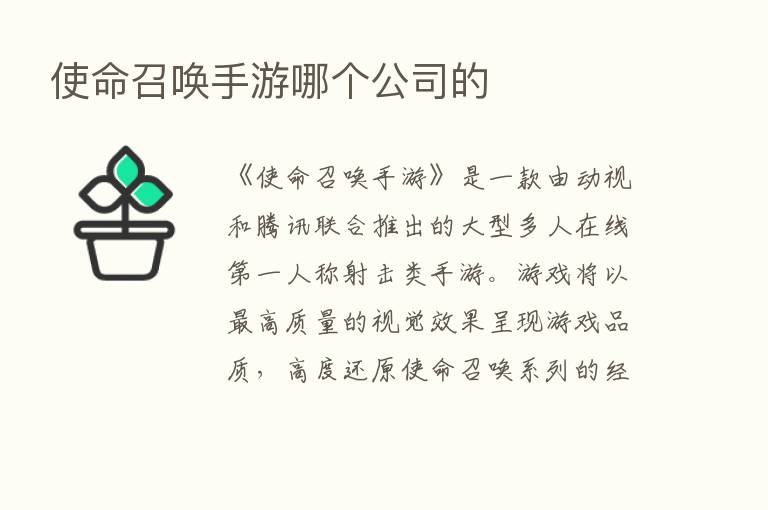 使命召唤手游哪个公司的