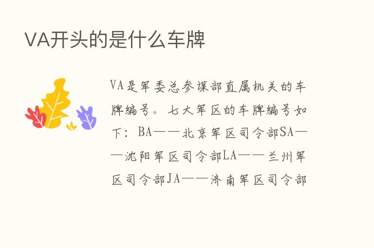 VA开头的是什么车牌