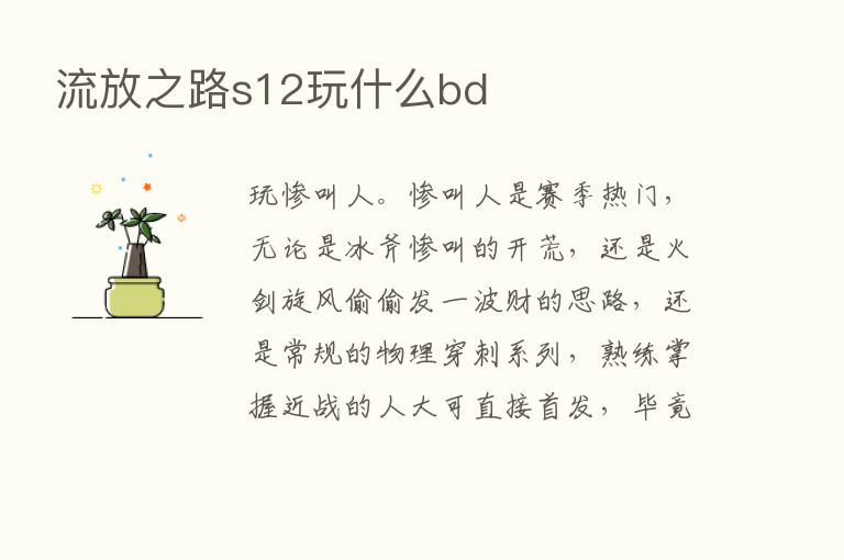 流放之路s12玩什么bd