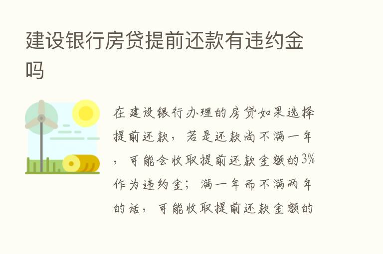 建设银行房贷提前还款有违约金吗