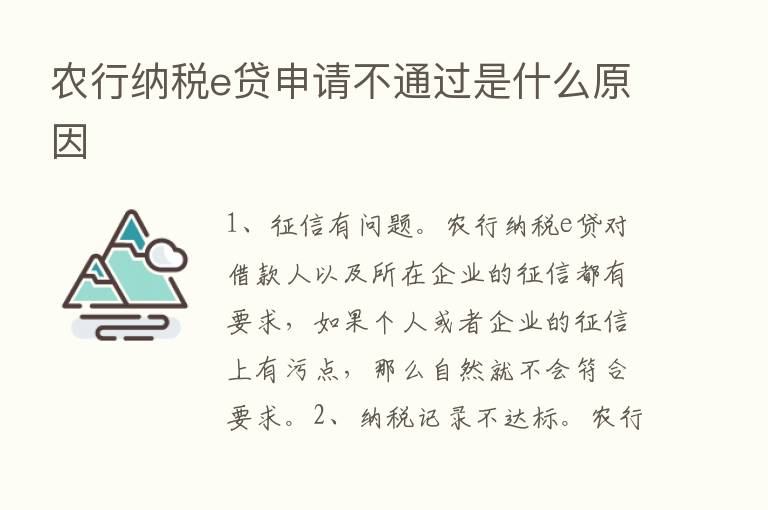 农行纳税e贷申请不通过是什么原因