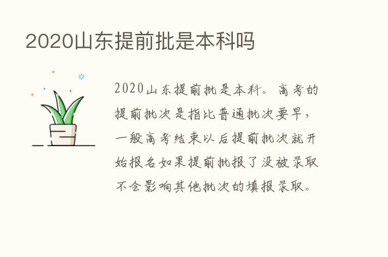 2020山东提前批是本科吗