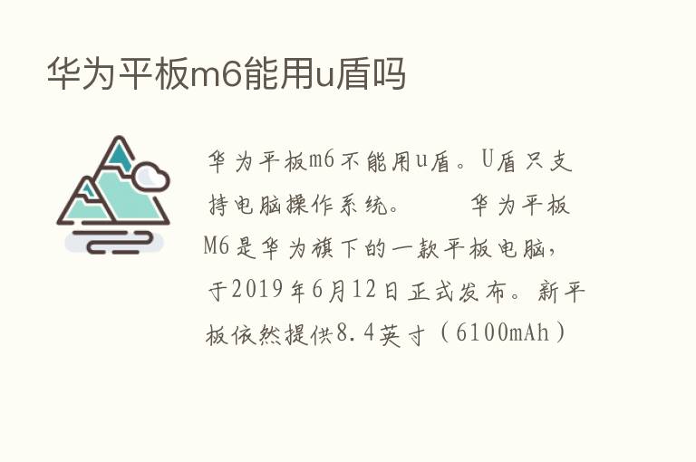 华为平板m6能用u盾吗