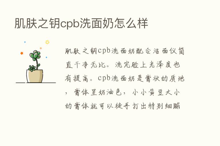 肌肤之钥cpb洗面奶怎么样