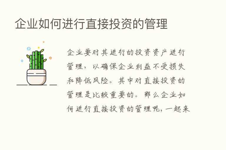 企业如何进行直接投资的管理