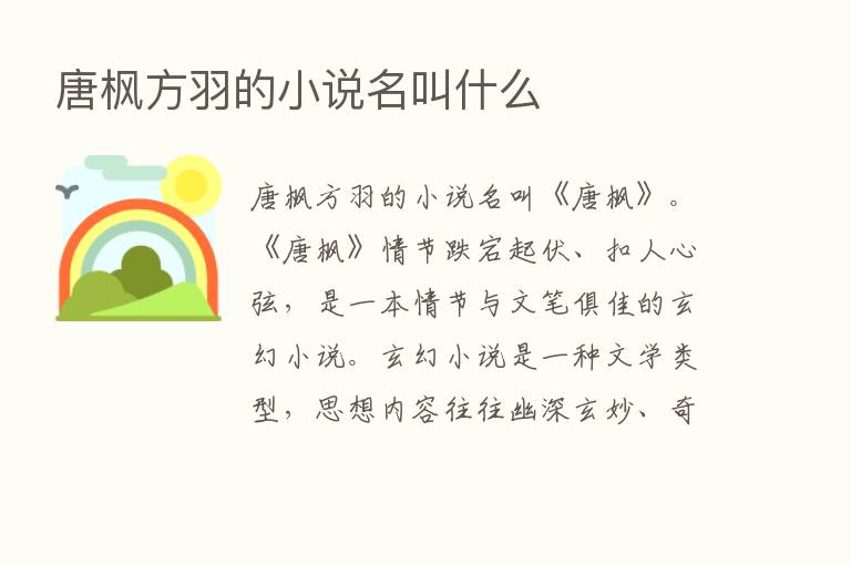 唐枫方羽的小说名叫什么