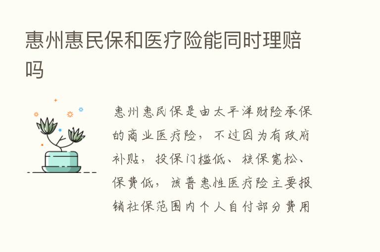 惠州惠民保和医疗险能同时理赔吗