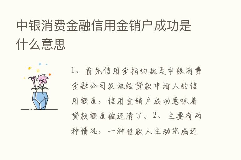 中银消费金融信用金销户成功是什么意思